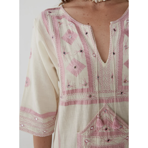 Vestido Fluido Vintage Clara, Color Crema Coral, Largo hasta el Suelo, Tallas Grandes, para Eventos Diurnos, Baby Shower, Ocio, con Borlas, para Primavera, Tallas XS-XL - Product Image 1