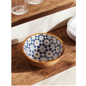 Mini ensaladera de madera decorativa esmaltada hecha a mano, cuenco de madera de mango de diseño impreso personalizable para uso multiusos - Product Image 1