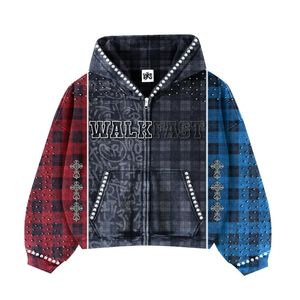 Sudadera con Capucha Extra Grande de Felpa de Algodón de 450 Gsm con Logotipo Personalizado para Hombre, Sudadera con Capucha con Cremallera, Sudadera con Capucha con Estampado de Diamantes de Imitación - Product Image 3