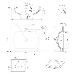 Recomposed Marble 60 cm Built-In Sink Elegant Bathroom <b>Basins</b> - Product Image 2