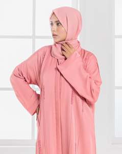 2025 de talla grande Color sólido cerrado modesto Abaya hasta el suelo manga larga transpirable seda ropa de oración islámica para mujeres - Product Image 2