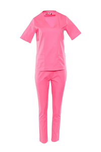 Haut à manches courtes à col en V de couleur rose unie et pantalon confortable, uniforme de personnel hospitalier, uniforme médical - Product Image 3