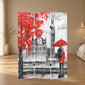 Pantalla Plegable de Lona de Doble Cara con Pareja Bajo un Paraguas Rojo en Londres - Product Image 2