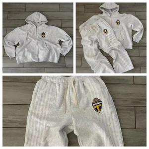 Venta al por mayor logotipo personalizado chándal rayas laterales chándal 100% algodón Sudadera con capucha hombres Joggers traje pantalones de chándal acampanados y conjunto con capucha - Product Image 2