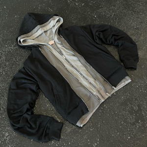 Designer Y2K Zipup Triple Layered Patch Zip up Hood Solid Color Street Men's Hoodies <b>Sale</b> Price Triple Layered Hoodie - Product Image 4
