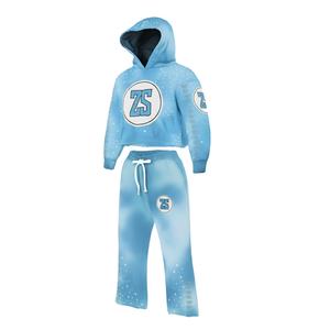 Premium 330 GSM Fleece Zipper Tracksuit Soft Sky Blue Gradient Fabric Custom Logo Embroidery Rhinestone <b>Detailing</b> - Product Image 4