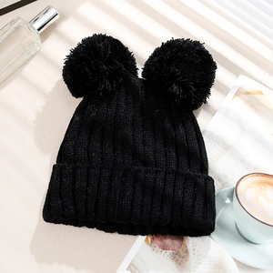 Gorro de invierno acrílico 100% de Color sólido para niños, gorro tejido con logotipo de Calavera, gorro de punto cálido, gorro de bebé al por mayor, otoño - Product Image 5