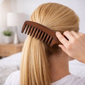 Peigne à cheveux en bois naturel écologique, antistatique, à dents larges, pour massage du cuir chevelu, poignée confortable et durable, logo personnalisé, utilisation en <span class=keywords><strong>salon</strong></span> - Product Image 6