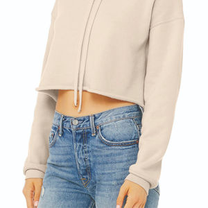 Ourlet brut épaule tombante 52% Airlume peigné et anneau filé coton 48% Poly polaire bruyère poussière femmes recadrée polaire sweats à capuche - Product Image 3