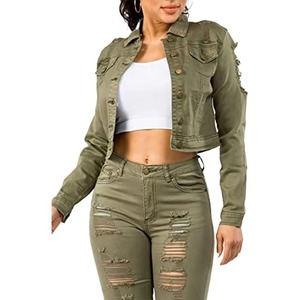 OEM chaquetas de mezclilla de las mujeres de los pantalones vaqueros rasgados casuales de las mujeres prendas de vestir chaqueta de Otoño de mezclilla para las señoras - Product Image 1
