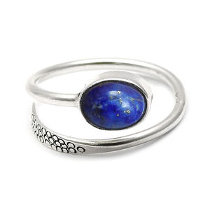 แหวนดีไซน์แบบโบฮีเมียนทำด้วยมือคุณภาพสูงสำหรับสตรี925อัญมณี Lapis Lazuli แหวนแฮนด์เมดสไตล์โบฮีเมียนเงินสเตอร์ลิง - Product Image 2