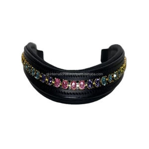 Forma curva Arco Iris diamante Bling cadena Canal vacío acolchado cuero caballo ceja banda en tamaños de mazorca completo pedido al por mayor - Product Image 1