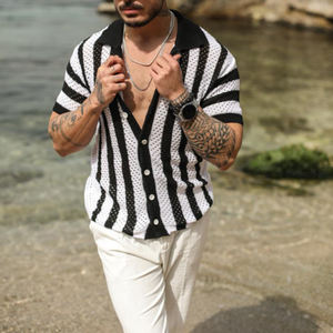 Polo de manga corta a rayas para hombre de verano, camisetas superiores, detalle de malla punteada de punto, producto de alta calidad de gran tamaño, camisas al por mayor - Product Image 4