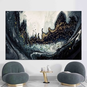 Toile élégante à imprimé marbre noir et or : Art mural de luxe, TOILE ENVELOPPEE - Product Image 1