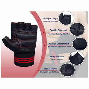 Guantes de gimnasio de levantamiento de pesas de cuero genuino con correa de muñeca Guantes de ejercicio de entrenamiento físico Tamaño personalizado - Product Image 3