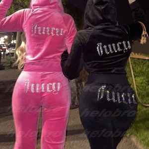 <b>Women's</b> Custom <b>Velvet</b> 2-Piece Streetwear Sweatsuit Hooded Zip-up <b>Jogger</b> Tracksuit with Solid Sweatpants for Winter - Product Image 2