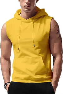 Nouveauté : Débardeurs à capuche pour hommes, sans manches, pour la salle de sport, entraînement musculaire, sweat-shirts, 100% coton, séchage rapide - Product Image 3
