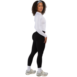 Veste sculptante zippée intégrale pour femme, en dentelle blanche, à manches longues, coupe ajustée, pour le yoga, la gym et les loisirs sportifs - Product Image 3