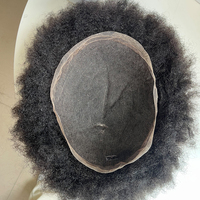Produits de mode en stock : Prothèse capillaire complète en dentelle faite à la main pour hommes, cheveux afro bouclés, naturels, pour hommes noirs