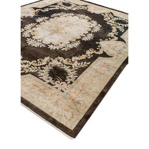 Gulmarg Beige Brown Hand Knotted Silk Rug Floral Living Carpet for Hallway Rectangle Puzzle Design for Bedroom Use-Pae-6380 - Product Image 2