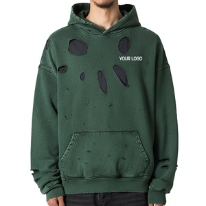 Sudadera con capucha para hombre, personalizada, de invierno, con bordado, de forro polar grueso, 100% algodón, corte oversize, estilo desgastado y holgado - Product Image 1