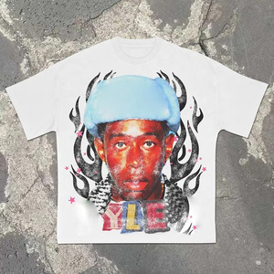 T-shirt personnalisé en jersey de coton lourd 100% pour hommes décontracté surdimensionné Y2K Streetwear A3 Design DTG imprimé coupe coudre vierge solide - Product Image 1