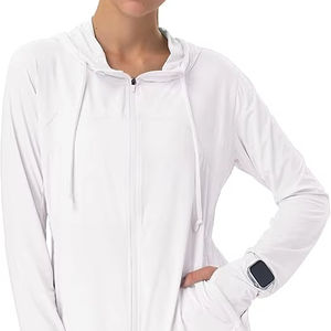 Chaqueta de invierno con cremallera completa de algodón ligero para mujer, Sudadera con capucha de protección solar con cremallera y soporte SPF 50 + UPF 50 + agujero para el pulgar, nailon, otoño - Product Image 2