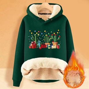 Sudaderas Navideñas Gruesas para Mujer 2025, Sudadera con Capucha y Estampado de Cactus, Forro Polar, Manga Larga - Product Image 3