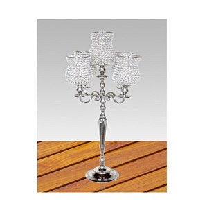 5 Arms Crystal Beaded Decorative Aluminum Metal black powder coated Finishing Candle Stand For Hotel Or Restaurant Decoration - Product Image 2
