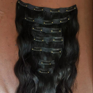 Postiches à clipser crues Extensions de cheveux humains indiens Remy avec couleur naturelle Extensions de cheveux indiens crus Remy - Product Image 1