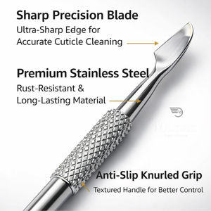 Pousse-cuticules double extrémité en acier inoxydable, outil professionnel de manucure et pédicure pour le soin des ongles, avec poignée antidérapante, résistant à la rouille - Product Image 2