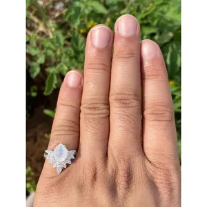 925 Silver Natural Moonstone Ring Handmade Dainty Jewelry with Pear Cut Gemstone Rhodium Plated Engagement Style - Product Image 5