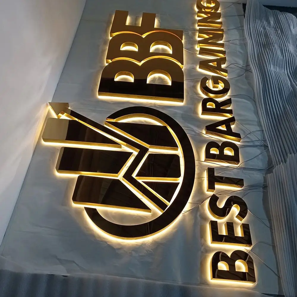 New Arrival Gold Channel Letter Sign LED Acrylic Backlit for Business Signs Outdoor LED LOGO Sign