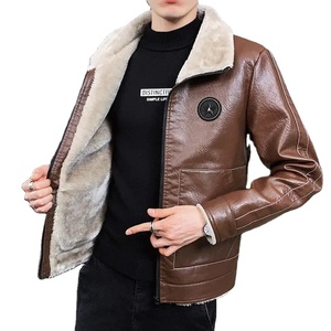 New Fashion Men's Winter Bomber Jackets <b>Slim</b> Fit with Leather Fur Collar Warm Fleece and Canvas High Street Style - Product Image 1