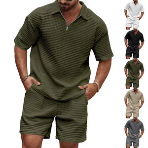 Conjunto de camiseta informal de alta calidad de dos piezas para hombre de verano, conjunto de pantalones de cintura elástica de manga corta holgados al mejor precio - Product Image 1