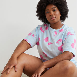 Pyjama court en satin à manches courtes pour femme, ensemble de nuit uni, robe de nuit, vêtements de nuit féminins à col en V - Product Image 1