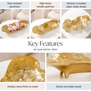 Plateau de service en métal décoratif abstrait en aluminium moderne de haute qualité, opulent, artisanal, doré, thème mariage, pour restaurants, maison - Product Image 6