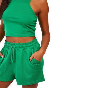 Nouvel été manches personnalisées haut débardeur survêtement et short ensemble côtelé deux pièces Biker gilet ensemble pour femmes ensemble court avec Logo - Product Image 6