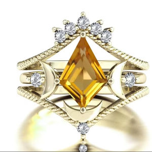 ดวงจันทร์แห่งชีวิตของฉัน925เงินสเตอร์ลิงอาร์ตเดคโคไคท์รูปแหวนหมั้นชุดเครื่องประดับงานแต่งงานพร้อมหินซิทรีน - Product Image 1