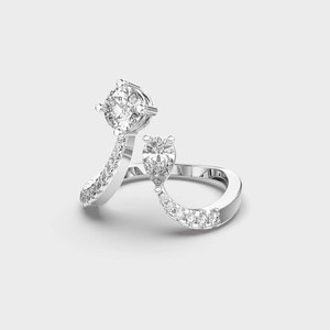 Anillo de Oro Amarillo Toi Et Moi de 2.0 Quilates con Banda Abierta, Diamante Cultivado en Laboratorio de Corte Brillante con Engaste de Puntas, Joyería de Compromiso y Boda para Mujer - Product Image 3