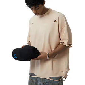 T-shirt rétro surdimensionné personnalisé pour hommes t-shirt vintage en détresse déchiré t-shirts vierges 300 grammes - Product Image 6