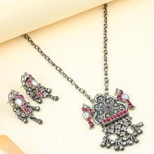 Collier et boucles d'oreilles Anokhi pour femme en argent sterling 925, motif oiseau Tabeej, serti clos, pierre principale en zircon, 9 cm - Product Image 6