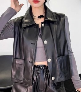 Gilet en cuir véritable de qualité supérieure, respirant, pour femmes, vente en gros, mode hip-hop, gilet en peau de mouton - Product Image 2