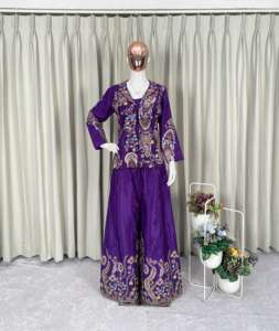 Conjunto de Kurta y Palazzo de Diseñador de Lujo, Muy Solicitado, en Chinon con Bordado de Lentejuelas para Fiestas y Bodas - Product Image 4