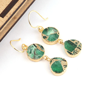 Pendientes de joyería de piedras preciosas minimalistas, llamativos pendientes chapados en oro de 18 quilates con gotas de piedra doble turquesa de cobre verde esmeralda Mohave - Product Image 3