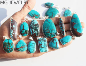 Turquesa magnesita piedras preciosas bisel colgantes venta al por mayor NaturalTurquoise magnesita cristal plateado colgantes joyería de moda - Product Image 4
