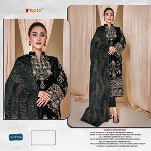 Exquisito Traje Indio-Pakistaní de Terciopelo Opulento Bordado, Salwar Kameez sin Coser, Elegante y Impresionante, de Seda, para Adultos - Product Image 2