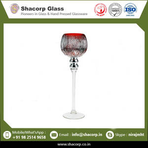 Hand Blown Colored Glass Mercury <b>Red</b> Etched Glass <b>Candle</b> Holder for Home Decor - Product Image 2