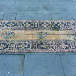 พรมตุรกีขนาด 2.3x6.4 ฟุต, พรม, พรมลายตารางสีน้ำเงินทำจากขนสัตว์ - Product Image 3