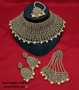 Designer Antique fait à la main CZ fil clouté travail Patwa indien colliers boucles d'oreilles et tête porter pour femmes et filles ensembles de bijoux - Product Image 2